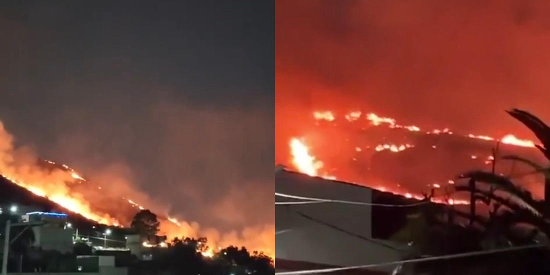 Fuerte incendio de vegetación en Tlalnepantla