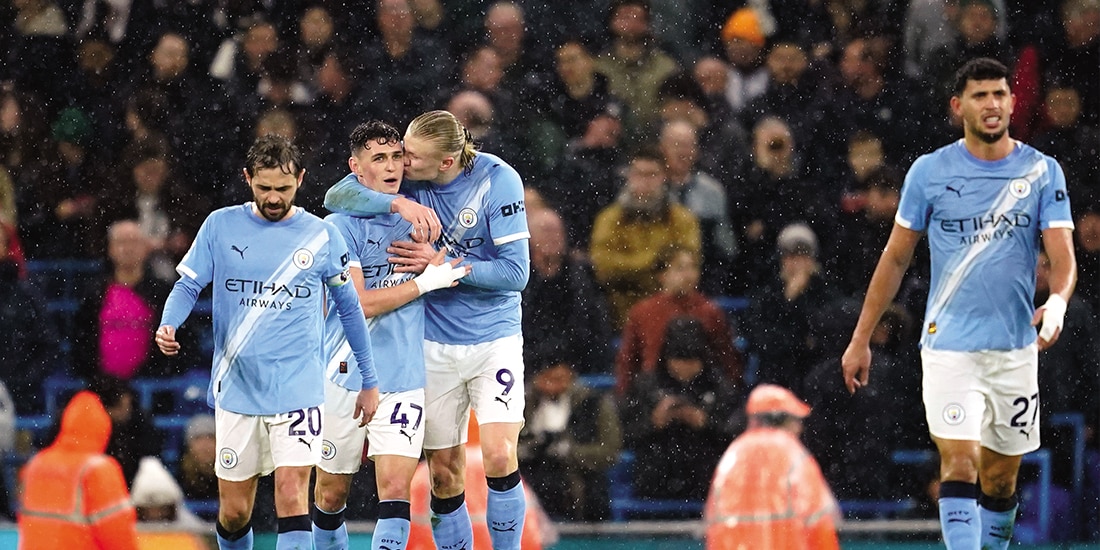 El noruego celebra su gol, ayer, en el duelo del City en la Premier.