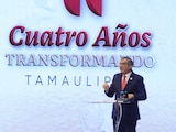 Américo Villarreal Anaya durante el balance de sus cuatro años de administración en Tamaulipas.