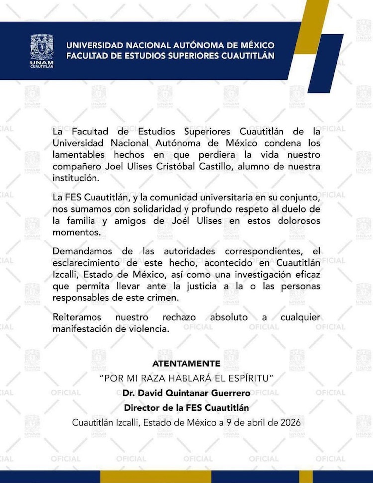 FES Cuautitlán desea pronta resignación a familiares y amigos.