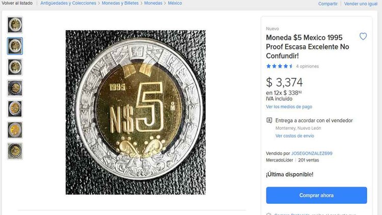 Venden moneda de 5 pesos
