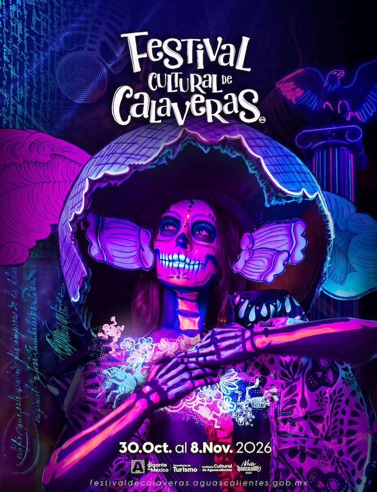 Póster del tradicional Desfile de Calaveras en el centro histórico.