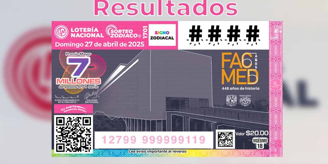 Resultados Sorteo Zodiaco 1701 del 27 de abril del 2025 de Lotería Nacional.