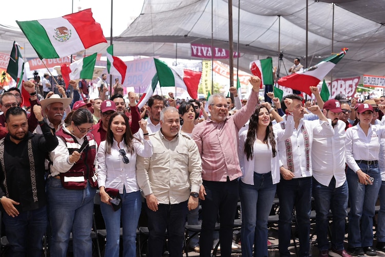 Alfredo Ramírez Bedolla durante el mitin en Morelia por el segundo aniversario de la Cuarta Transformación.