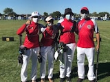 Alejandra Valencia, Aída Román y Ana Paula Vázquez, después de ganar la plata en el Mundial de tiro con arco.