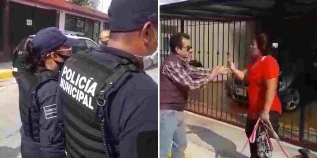 El padre de la mujer intenta calmarla.