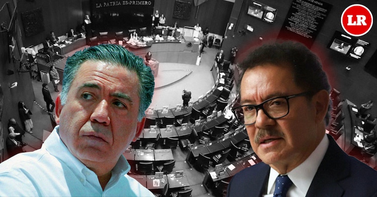 A la derecha, el coordinador de Morena en el Senado, Ignacio Mier Velazco; a la izquierda, el senador Enrique Inzunza Cázarez.