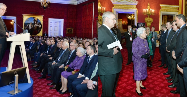 Foto de la Reina Isabel y el ex príncipe Andrés en el evento de Pitch@Palace
