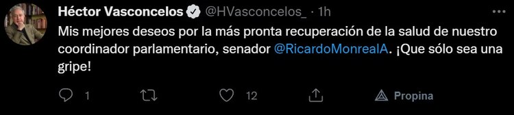El senador Héctor Vasconcelos también deseó la pronta recuperación de Ricardo Monreal.