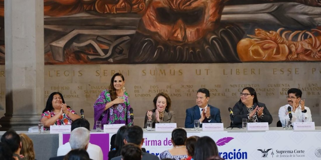 Mara Lezama participa en firma de acuerdo entre SCJN y Secretaría de las Mujeres.
