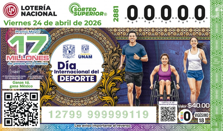 El billete del Sorteo Superior 2881 está dedicado al Día Internacional del Deporte.