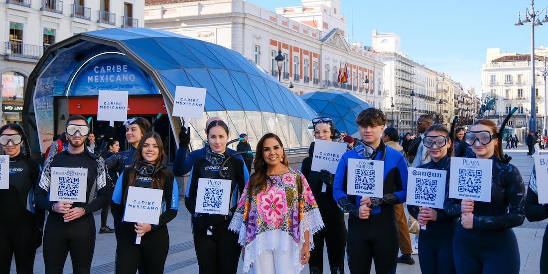 La gobernadora Mara Lezama encabeza la promoción del Caribe Mexicano en el centro de Madrid.