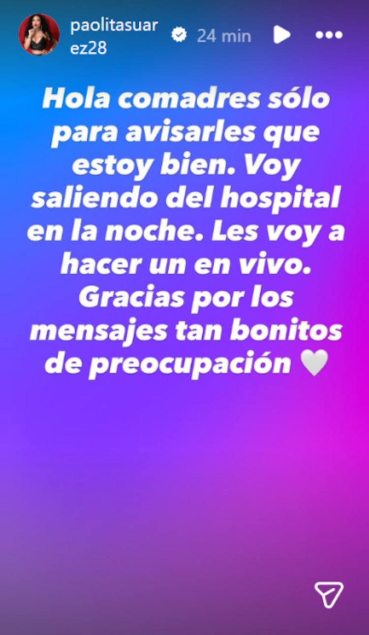Paola Suárez publica mensaje en Instagram