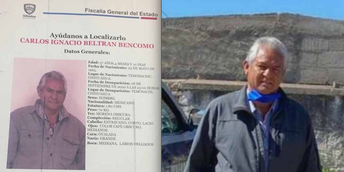 Una imagen del alcalde Carlos Beltrán Bencomo, durante un recorrido en la entidad, junto al cartel para dar con su paradero.