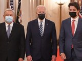 López Obrador, Presidente de la República; Joe Biden, Presidente de Estados Unidos y Justin Trudeau, Primer Ministro de Canadá.