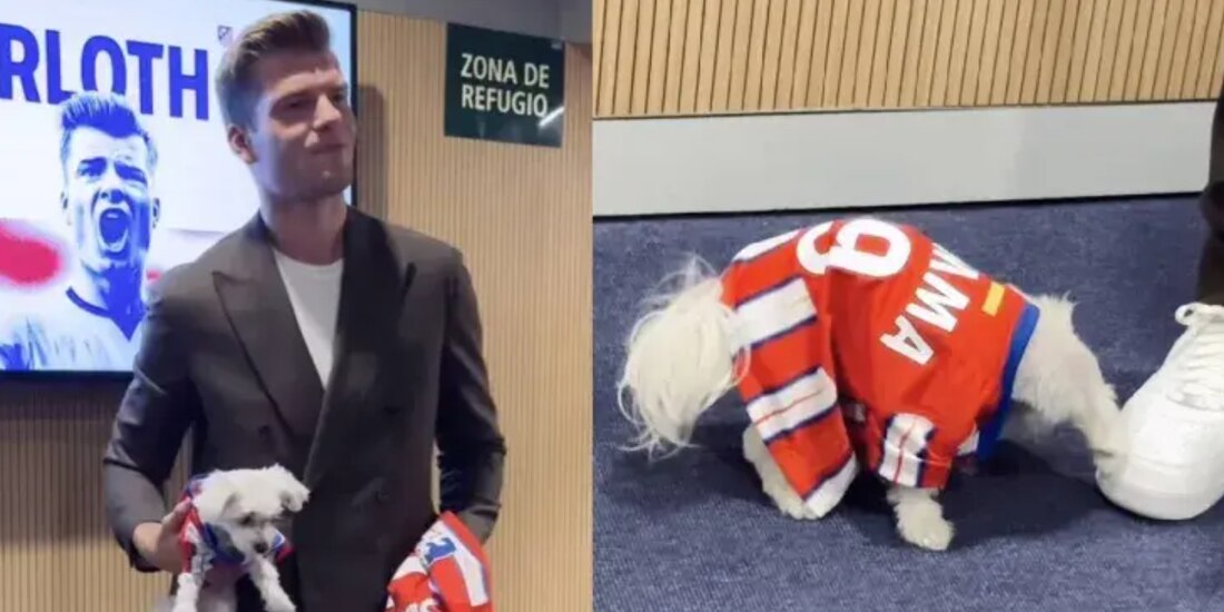 Elsa, la mascota de Sørloth, llegó vestida con una playera del Atlético que decía Emma, el nombre de la hija recién nacida del futbolista.