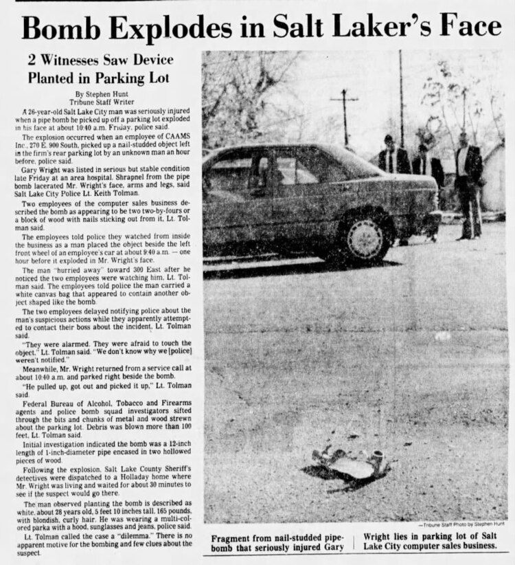 Así se reportó la explosión en Salt Lake City, por una bomba colocada por 'Unabomber'.
