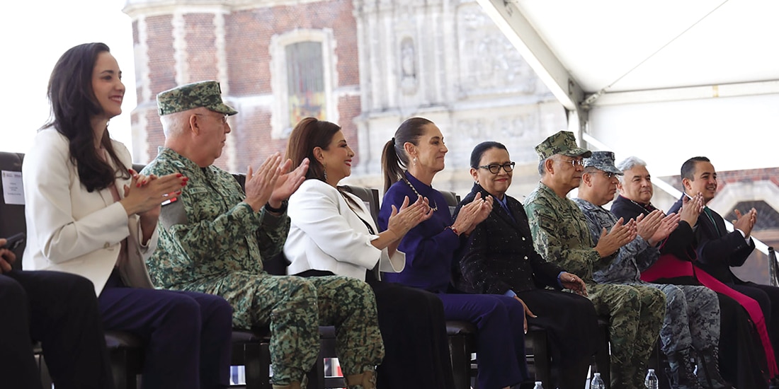 SHEINBAUM, ayer, con el general Trevilla, Brugada, Rosa Icela, el almirante MoIrales y Janecarlo Lozano