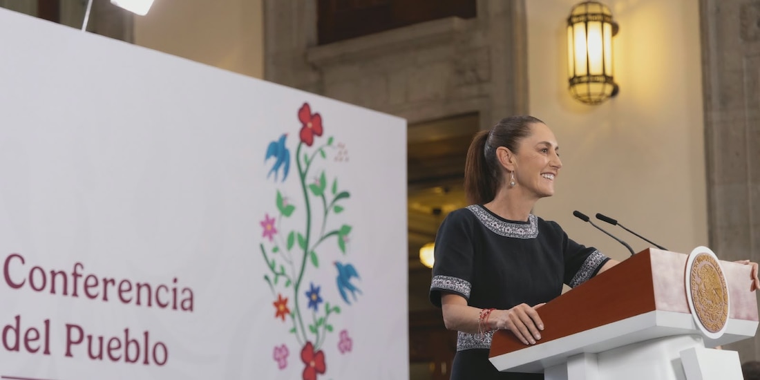 Claudia Sheinbaum en el Salón Tesorería de Palacio Nacional este jueves.