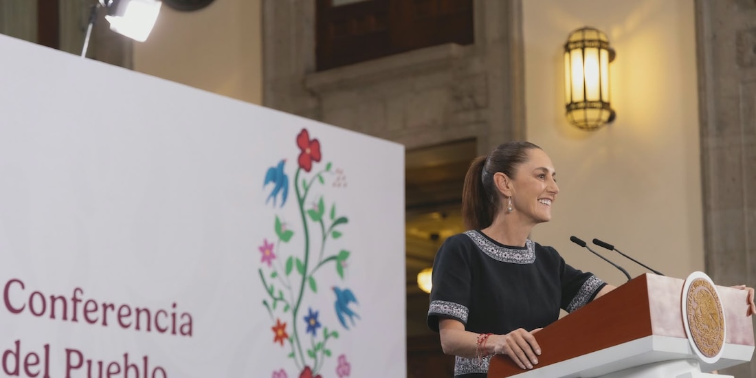 Claudia Sheinbaum en el Salón Tesorería de Palacio Nacional este jueves.
