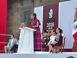 La Jefa de Gobierno de la Ciudad de México, Clara Brugada durante el evento en el Zócalo capitalino
