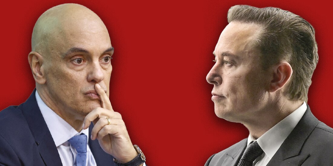 Izq. Alexandre de Moraes, Juez del Supremo Tribunal de Brasil y der. Elon Musk, Propietario de la red X