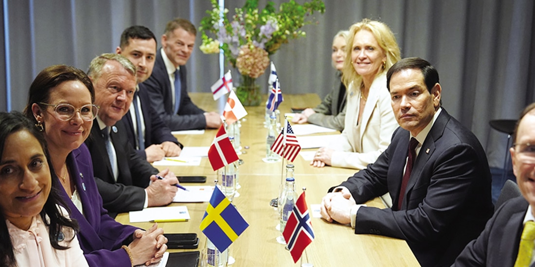ministros de exteriores de la OTAN, entre ellos Marco Rubio (2.o de der. a izq) se reunieron, ayer, en Suecia.