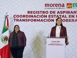 Ariadna Montiel Reyes, presidenta nacional de Morena y Citlalli Hernández durante el arranque de registros