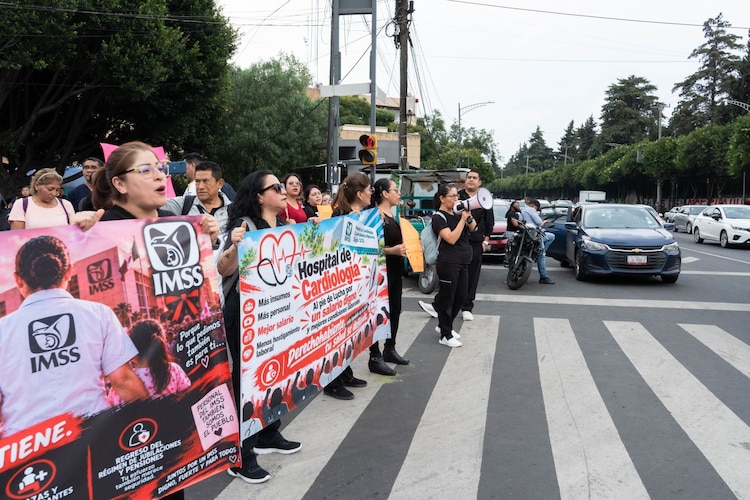 Aspecto de una marcha de trabajadores del IMSS.