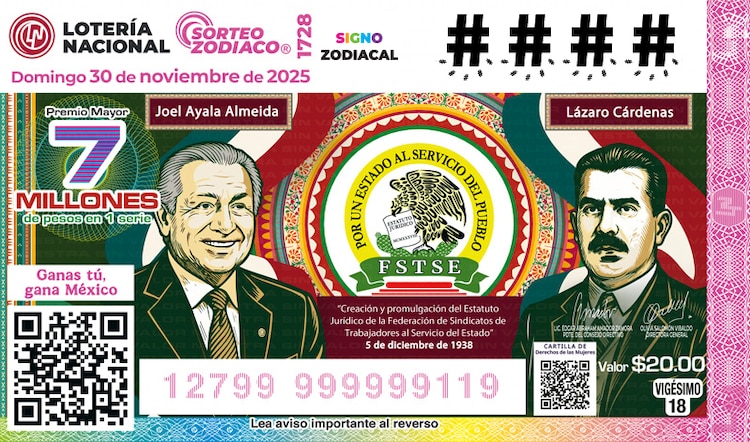 El Sorteo Zodiaco 1730 está dedicado al 87 aniversario de la Federación de Sindicatos de Trabajadores al Servicio del Estado (FSTSE).