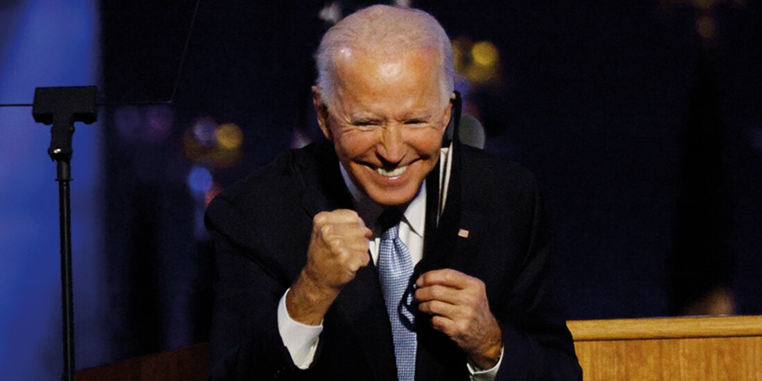 Joe Biden Presidente electo de EU, anoche en Delaware, tras su discurso de victoria.