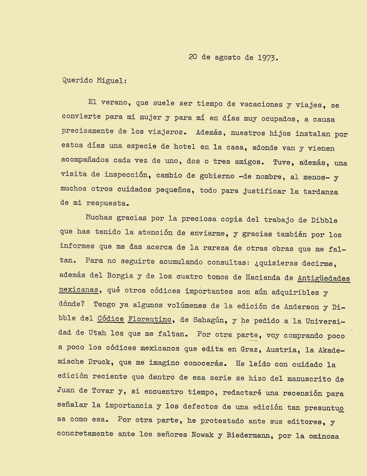 Fragmento de una carta a León-Portilla de José Luis Martínez.