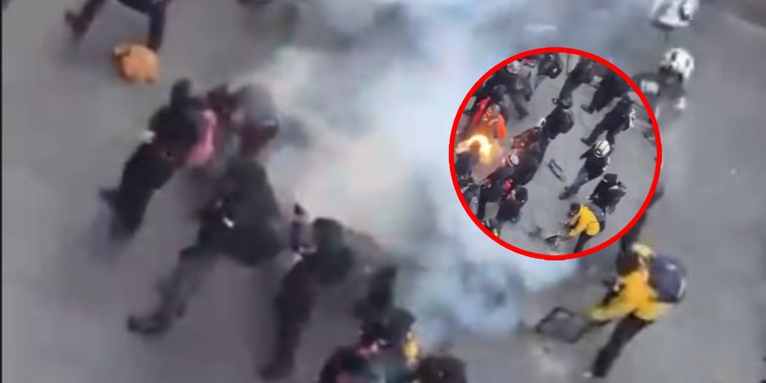 Un joven sufrió fracturas y quemaduras al estallarle una bomba molotov durante violentos enfrentamientos frente a Palacio Nacional.