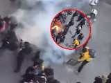 Un joven sufrió fracturas y quemaduras al estallarle una bomba molotov durante violentos enfrentamientos frente a Palacio Nacional.