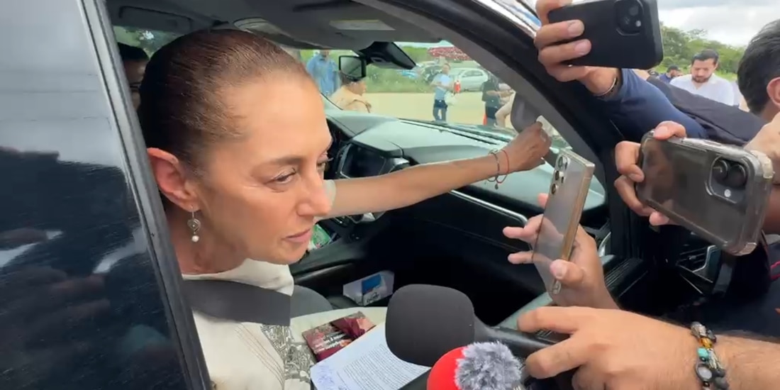 Claudia Sheinbaum, entrevistada por la prensa en Yucatán, se refirió a los problemas de abasto en hospitales.