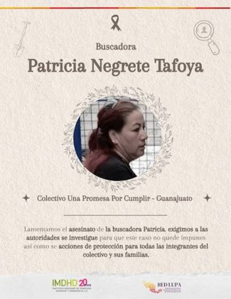 Patricia Negrete Tafoya integraba el colectivo Una Promesa por Cumplir, dedicado a la localización de personas desaparecidas en Guanajuato.