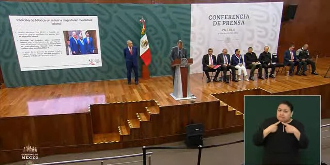 Marcelo Ebrard participa en la mañanera de AMLO, realziada desde Puebla.