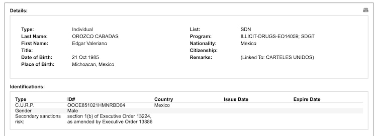 "El Kamoni" en la lista SDN de la OFAC