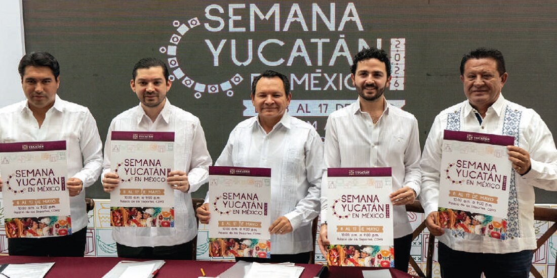 De izq. a der.: Israel López, presidente de la Canirac; Víctor López, titular de la representación del estado; el mandatario Joaquín Díaz Mena; Jorge Ermilo Barrera, secretario de Economía, y Edgardo Medina, secretario de Desarrollo Rural de la entidad.