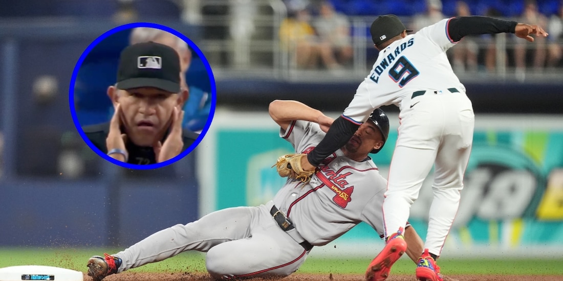 El umpire mexicano Alfonso Márquez recibió un duro pelotazo en el duelo entre Braves y Marlins en la MLB.