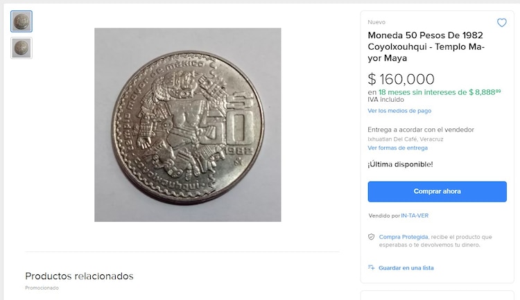 Así es la moneda que se vende en Mercado Libre.