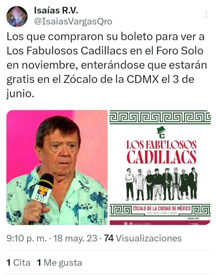 Memes sobre Los Fabulosos Cadillacs en el Zócalo de la CDMX.