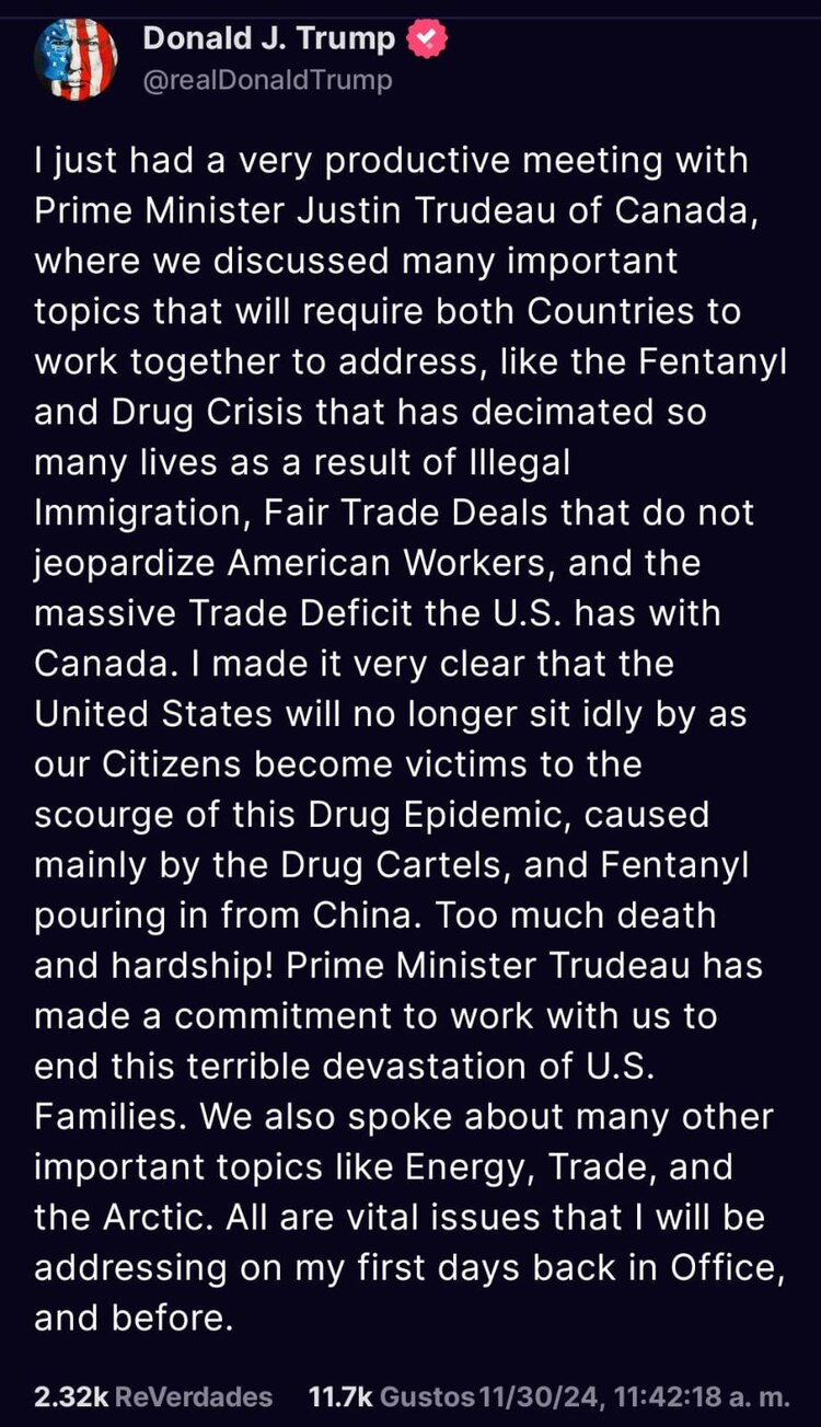 Publicación de Donald Trump en Truth.