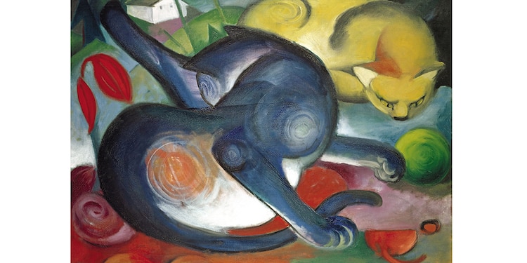 Franz Marc, Zwei Katzen, blau und gelb, 1912.