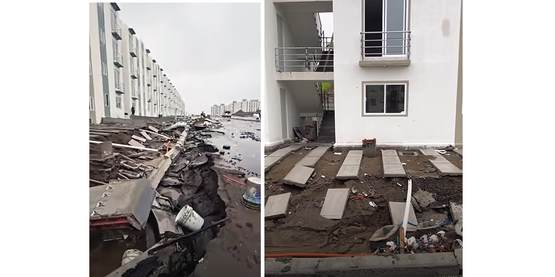 EL AGUA reventó ayer el asfalto en un tramo del complejo habitacional del puerto.