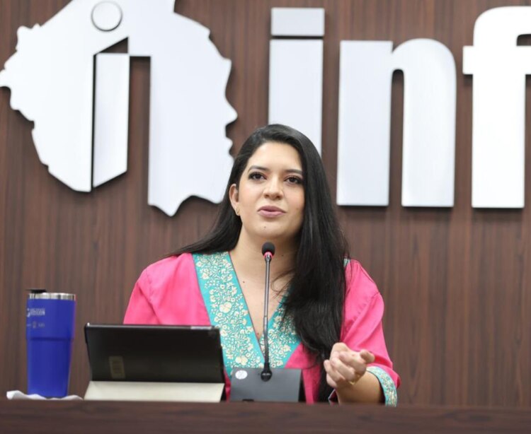 La titular del Info CDMX, Laura Enríquez, en el Pleno del instituto, el 14 de junio.