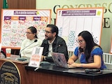 Legisladores de MC, ayer, en conferencia sobre el Sistema de Cuidados.