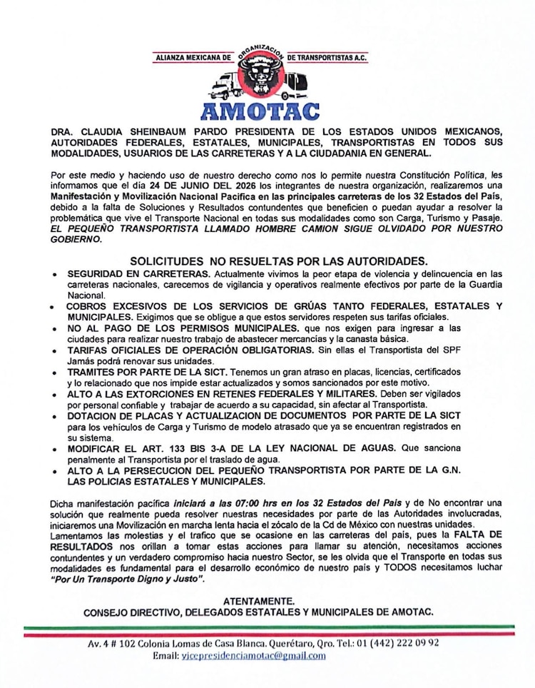 Comunicado de AMOTAC