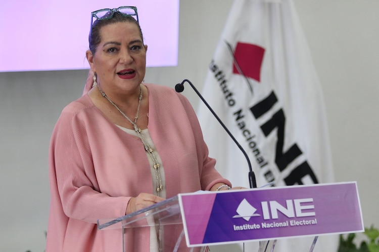 Guadalupe Taddei Zavala, consejera presidenta del INE, en conferencia de prensa el 25 de mayo de 2026.