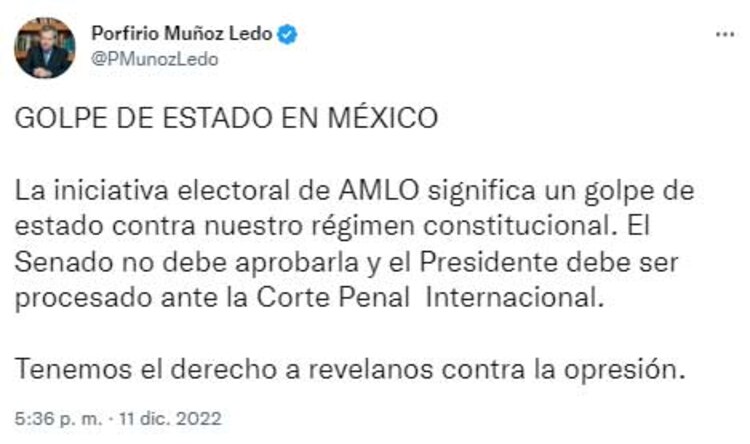 El mensaje de Porfirio Muñoz Ledo en redes sociales